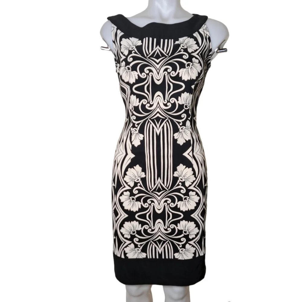 Connected Apparel Pencil Cream & Black Women's Sleeveless Dress 10 - Picture 1 of 14